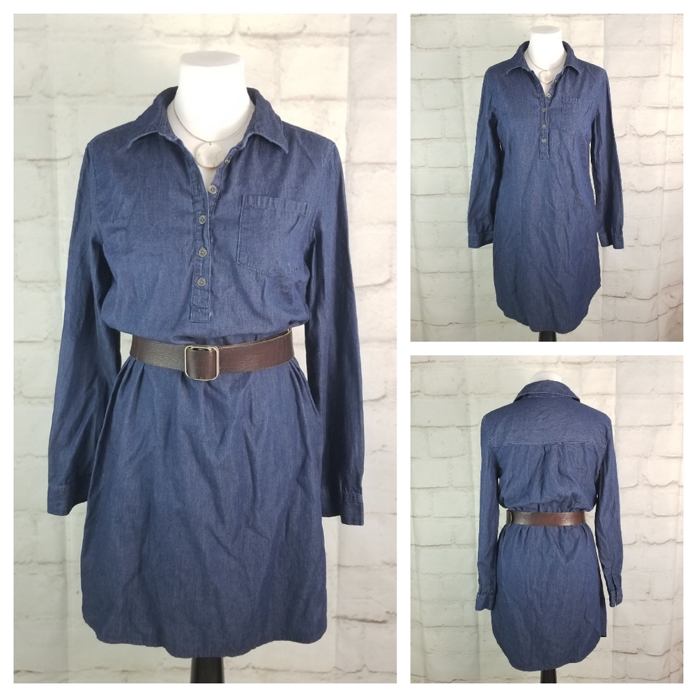 Chambray M Dark Blue Long Sleeve Mini Tunic Dress